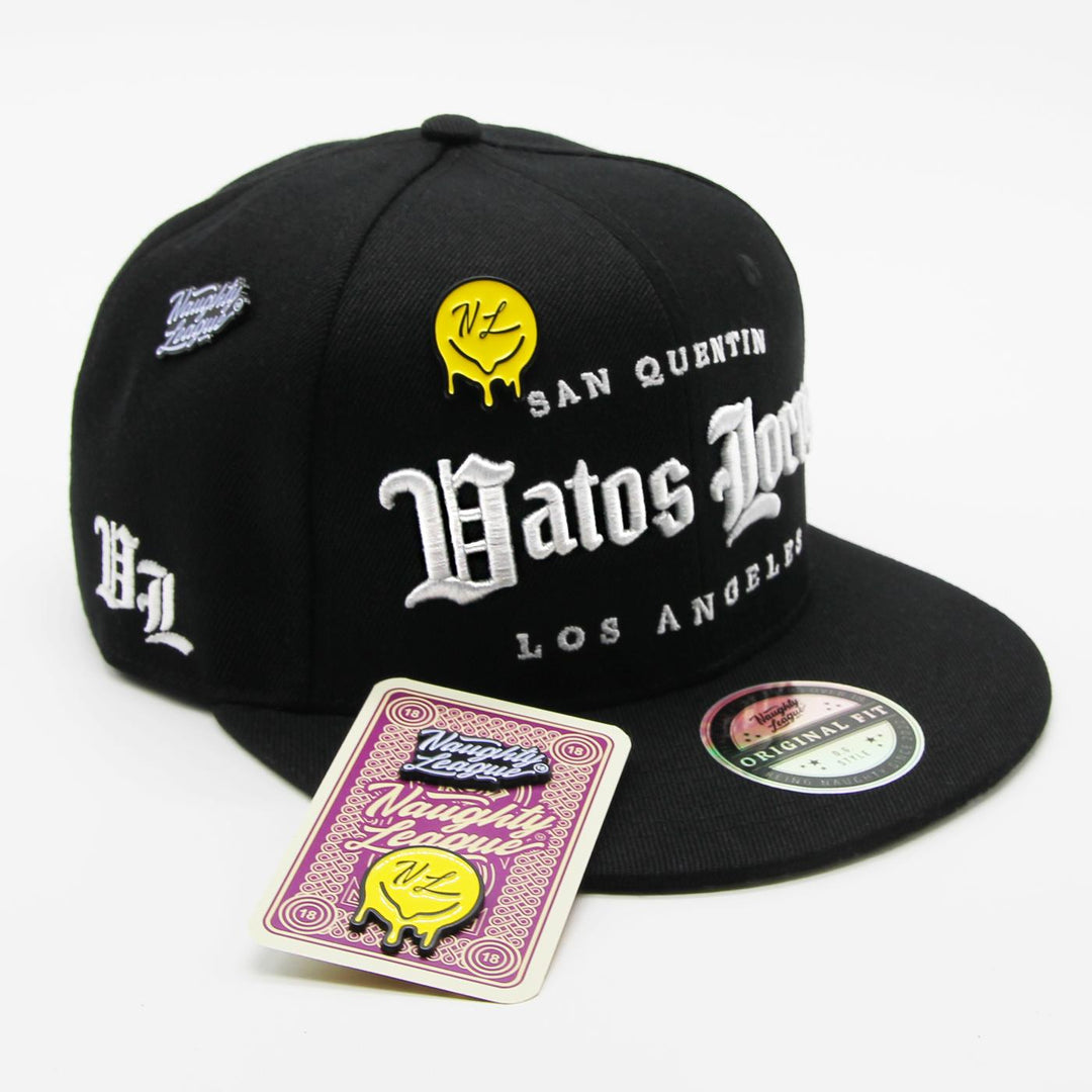 Naughty League San Quentin Vatos Locos Old English Logo fitted black - Shop-Tetuan