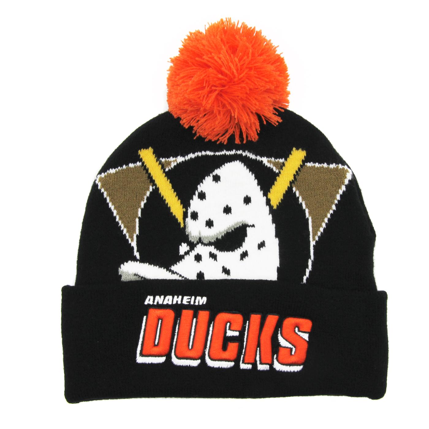 Mitchell & Ness NHL Punch Out Pom Knit beanie A Ducks black - Shop-Tetuan