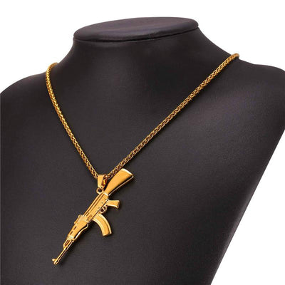 AK-47 Rifle Necklace steel/gold