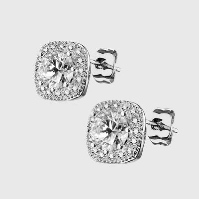 Round Centered Paved Outlined Square Post Earring Studs clear - Shop-Tetuan