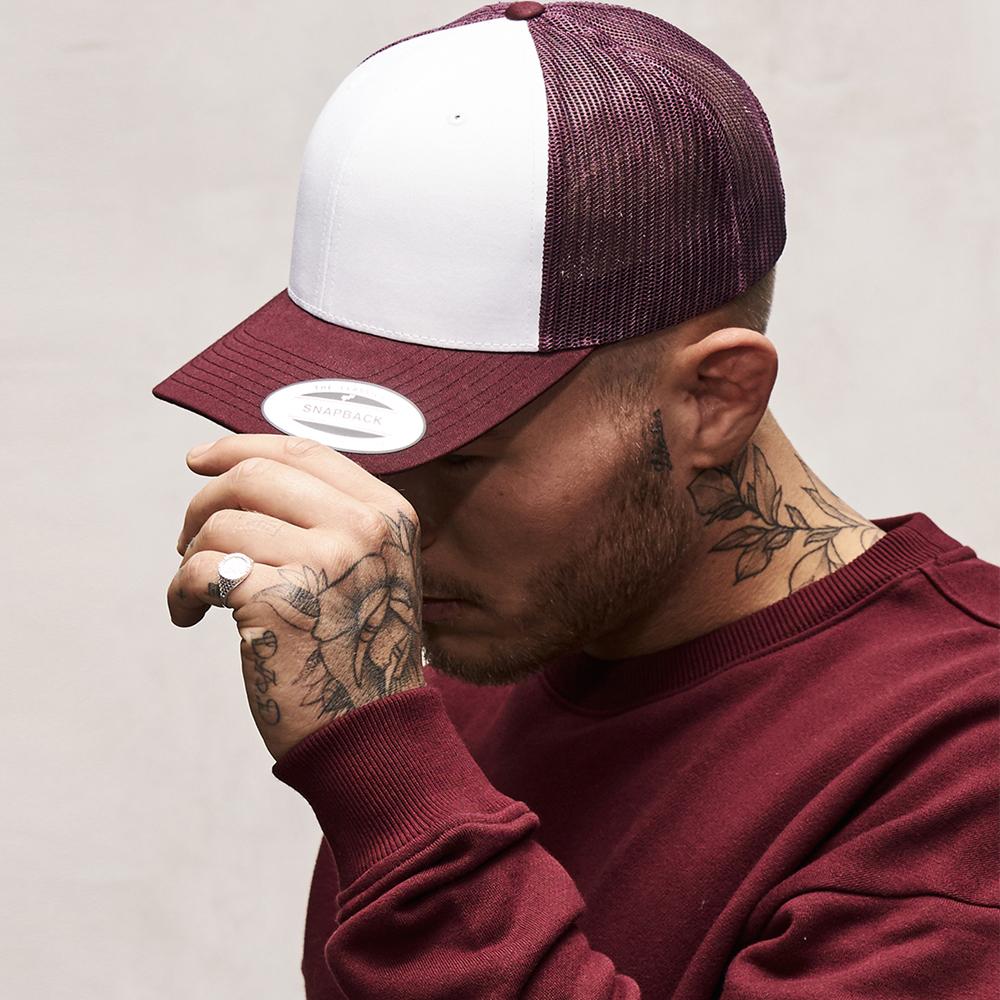 The Classics Yupoong Retro Trucker Colored Front cap maroon/white - Shop-Tetuan