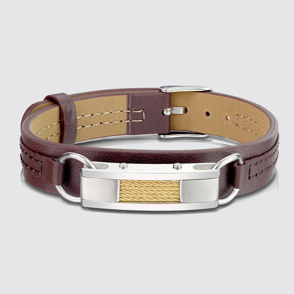 Brushed Steel with Gold Wires Center Plate Tan
