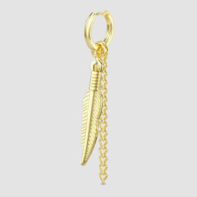 Tribal Feather Chain Round Clicker Hoop Earring Stainless Steel gold - Shop-Tetuan