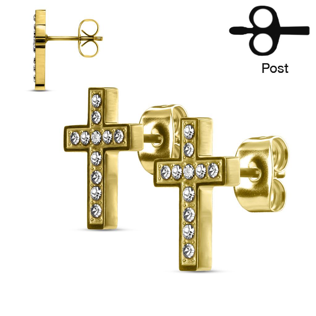 Pair of CZ Paved Cross Stud Earrings gold