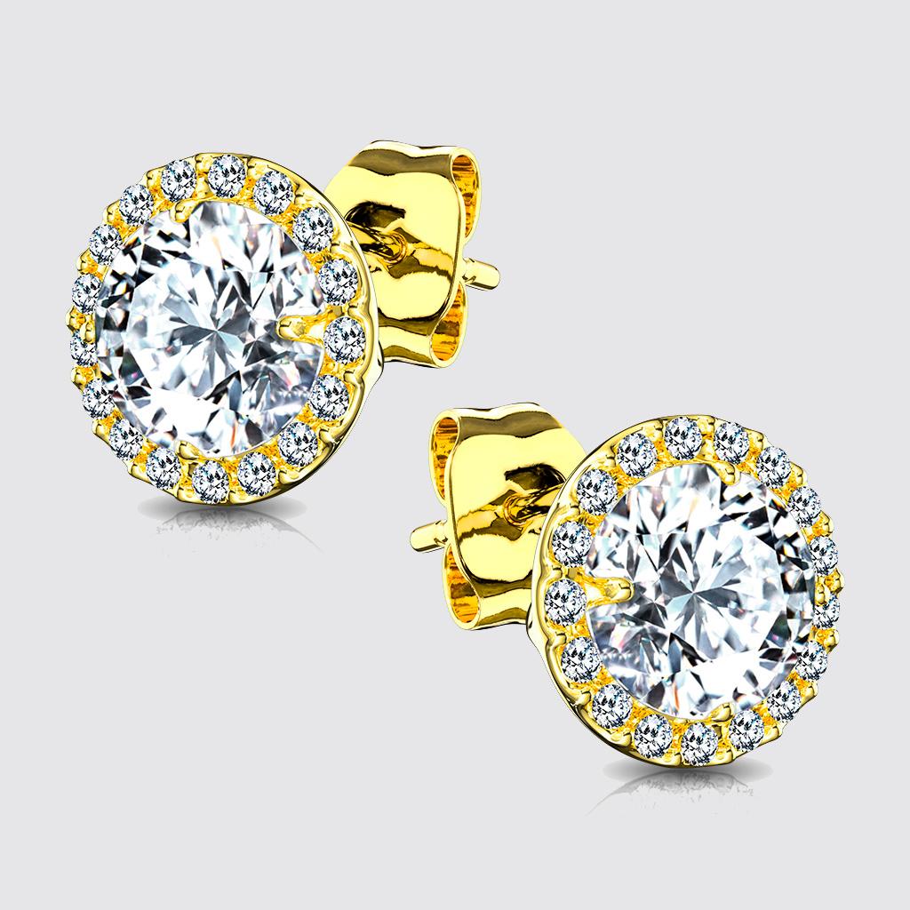 Pair of .925 Sterling Silver Stud Earrings gold/clear