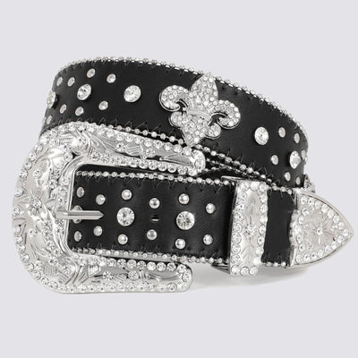 Diamond Crown Studded Rhinestone Belt black/silver - Shop-Tetuan