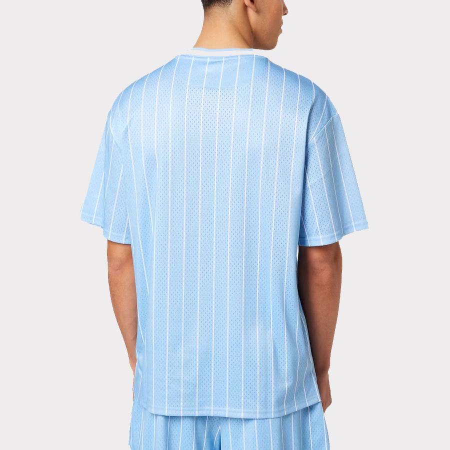 Karl Kani Chest Varsity Pinstripe Mesh tee light blue/white - Shop-Tetuan