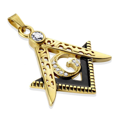 Two Tone Masonic Stainless Steel Pendant with Crystals steel/gold - Shop-Tetuan