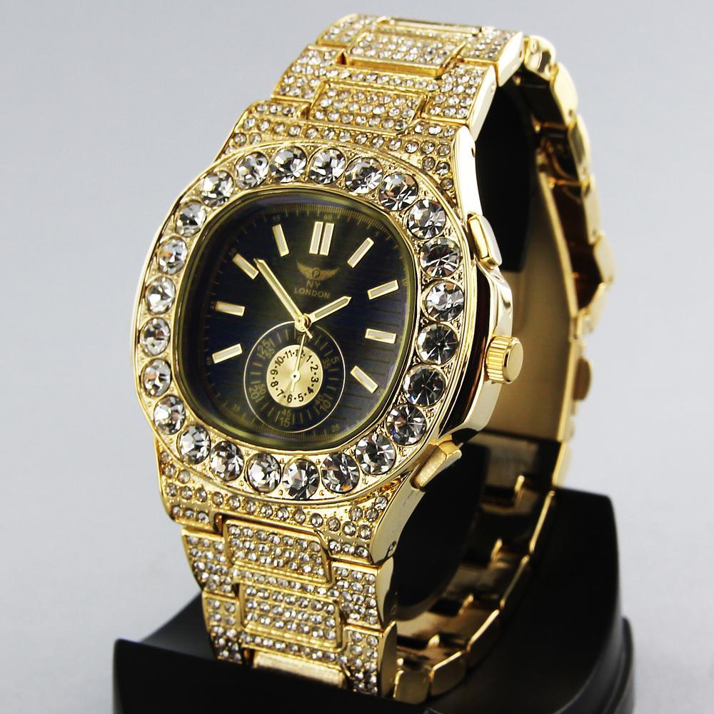 NY London diamante metal bracelet watch gold/black - Shop-Tetuan