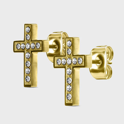 Pair of CZ Paved Cross Stud Earrings gold
