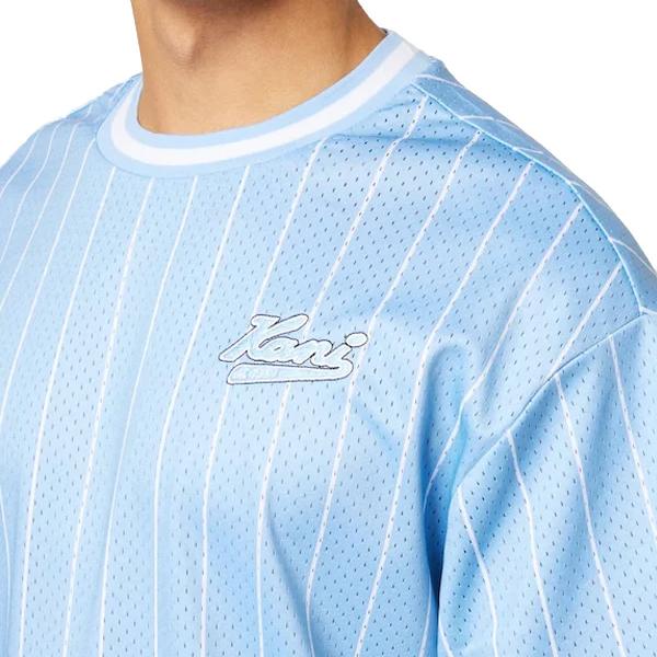 Karl Kani Chest Varsity Pinstripe Mesh tee light blue/white - Shop-Tetuan