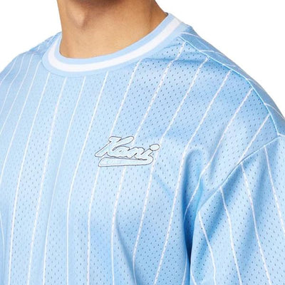 Karl Kani Chest Varsity Pinstripe Mesh tee light blue/white - Shop-Tetuan