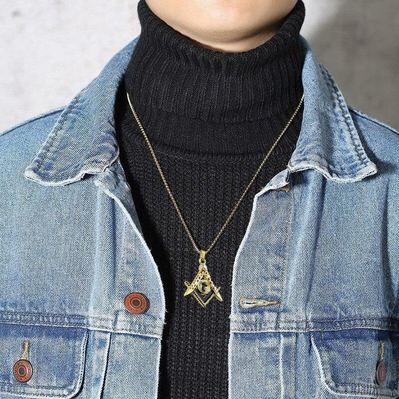Two Tone Masonic Stainless Steel Pendant with Crystals steel/gold - Shop-Tetuan