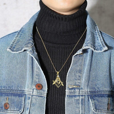 Two Tone Masonic Stainless Steel Pendant with Crystals steel/gold - Shop-Tetuan