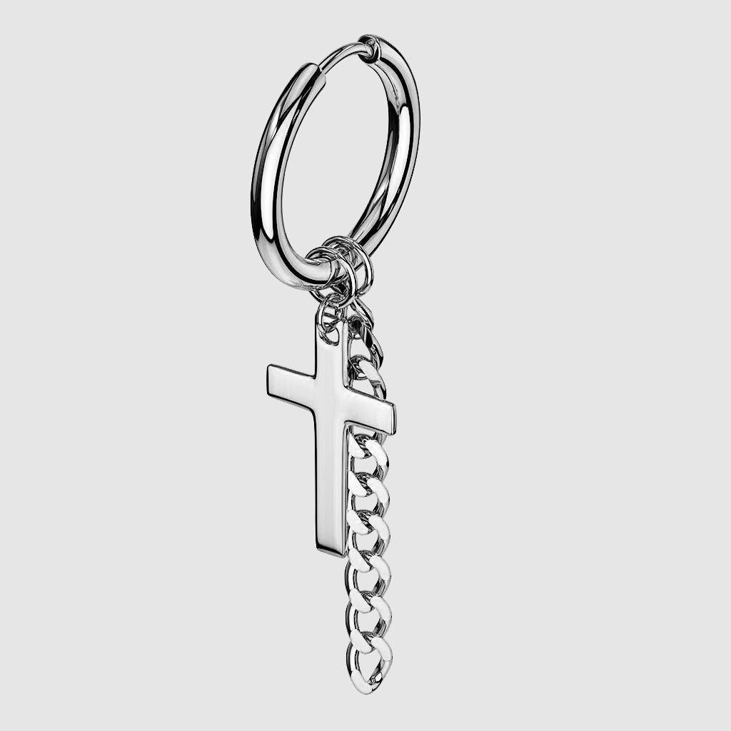 Cross and Chain Dangle Hinge Action Seamless Hoop Earrings steel - Shop-Tetuan
