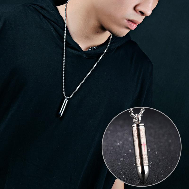 Openable Bullet With Cross Necklace steel - Shop-Tetuan