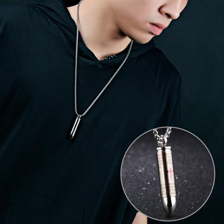 Openable Bullet With Cross Necklace steel - Shop-Tetuan