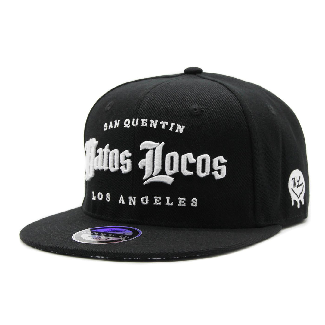 Naughty League San Quentin Vatos Locos Old English Logo fitted black - Shop-Tetuan