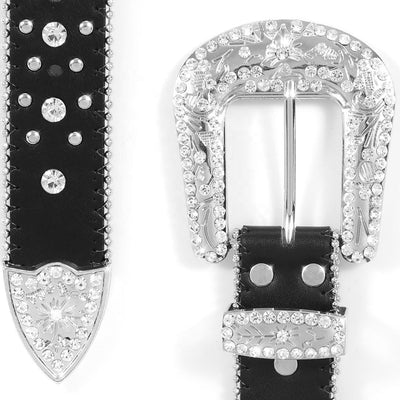Diamond Crown Studded Rhinestone Belt black/silver - Shop-Tetuan