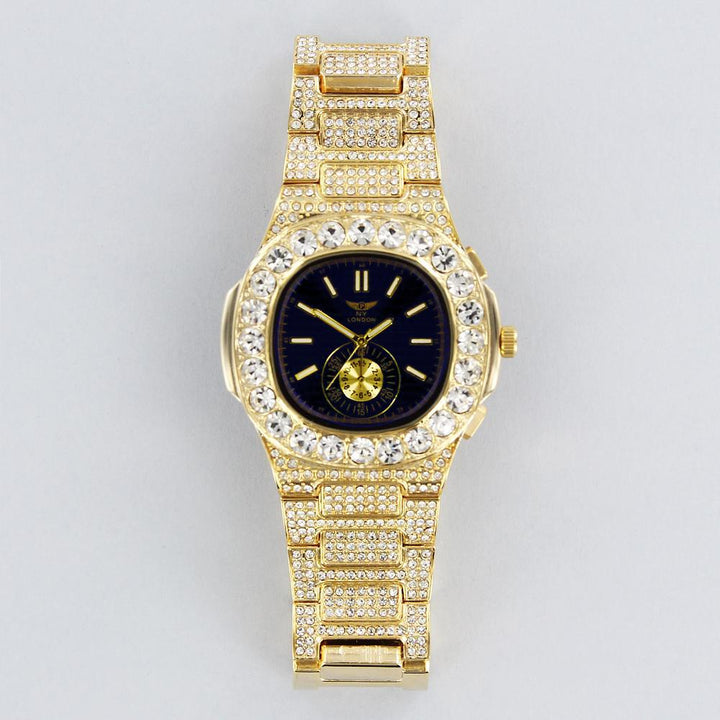 NY London diamante metal bracelet watch gold/black - Shop-Tetuan