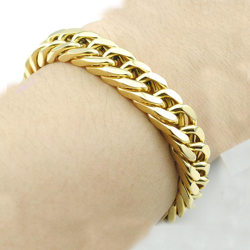 Cuban Link bracelet 22cm x 10mm steel gold - Shop-Tetuan