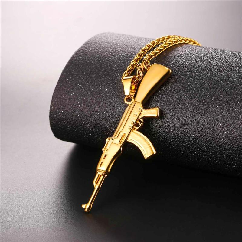 AK-47 Rifle Necklace steel/gold