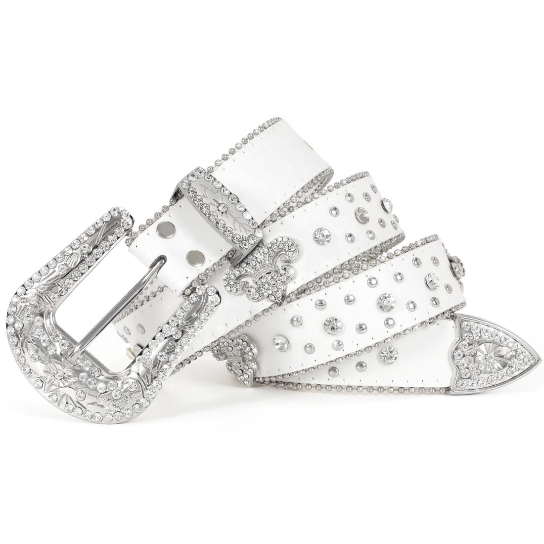 Diamond Crown Studded Rhinestone Belt white/silver - Shop-Tetuan
