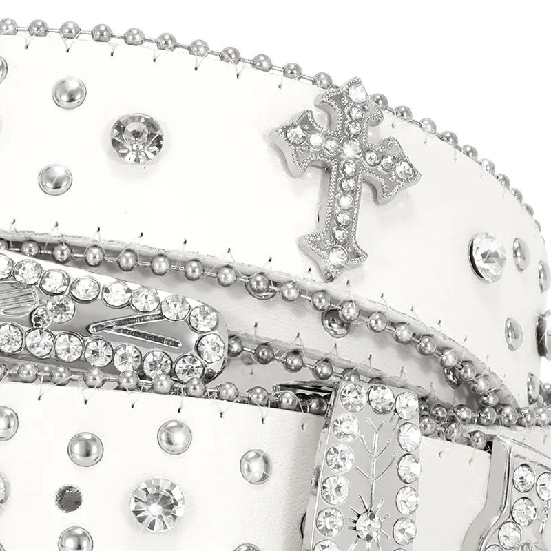 Diamond Cross Studded Rhinestone Belt white/silver - Shop-Tetuan