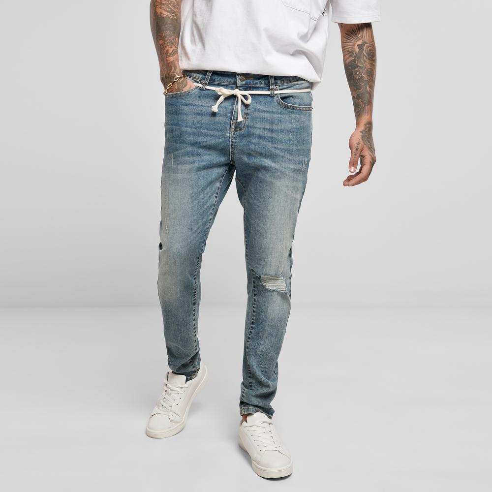 Urban Classics Slim Fit Drawstring Jeans mid heavy destroyed washed - Shop-Tetuan