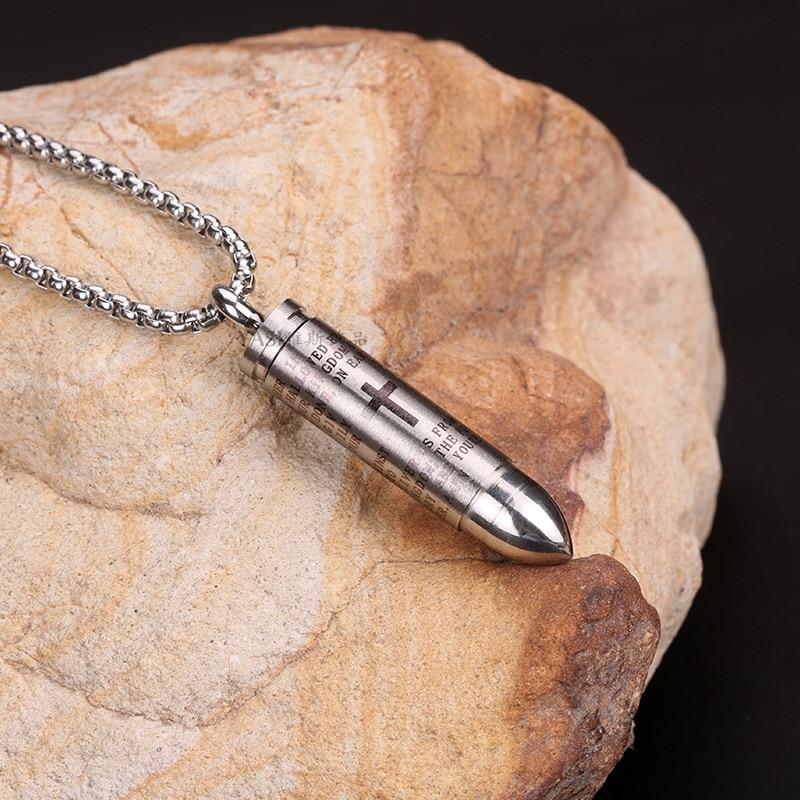 Openable Bullet With Cross Necklace steel - Shop-Tetuan