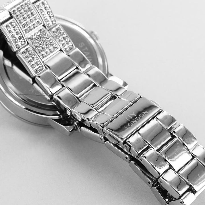 NY London Mens Classic Bling Crystals Dial Fashion Watch silver - Shop-Tetuan