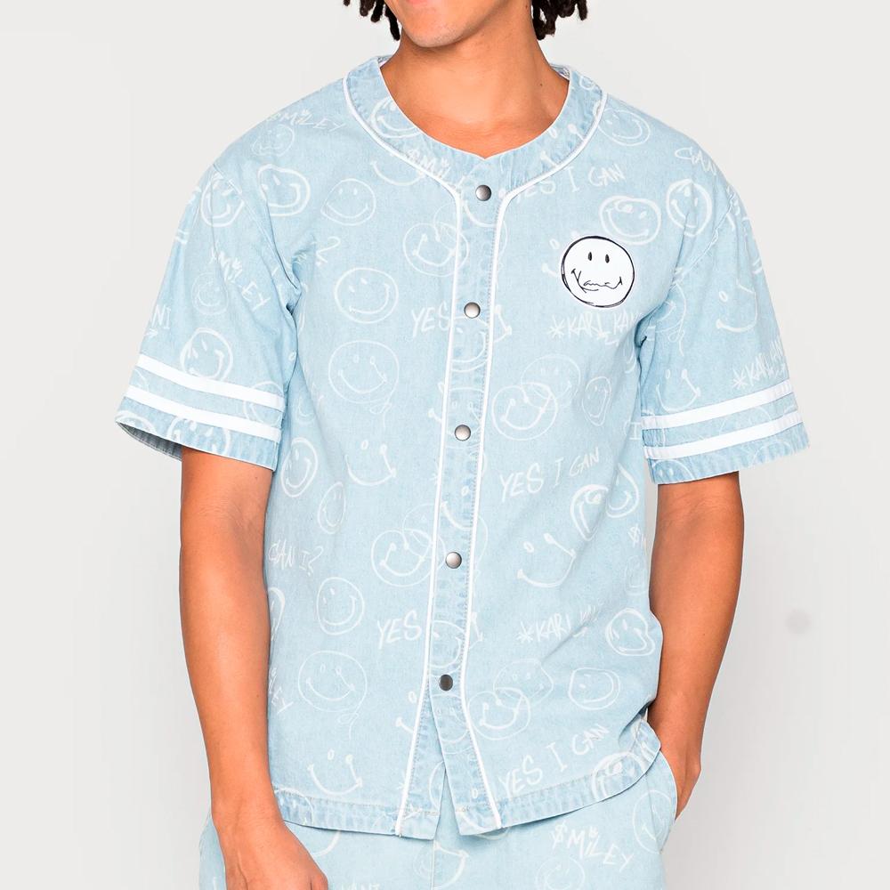 Karl Kani OG Smiley Baseball Denim shirt bleached blue - Shop-Tetuan