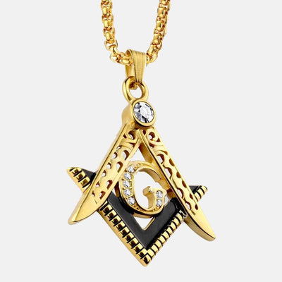 Two Tone Masonic Stainless Steel Pendant with Crystals steel/gold - Shop-Tetuan